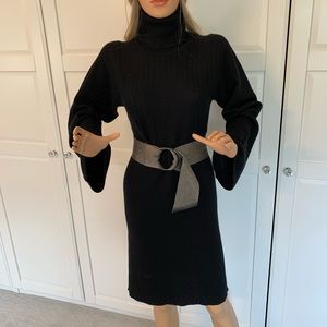 Sweater dress with turtleneck and bell sleeves